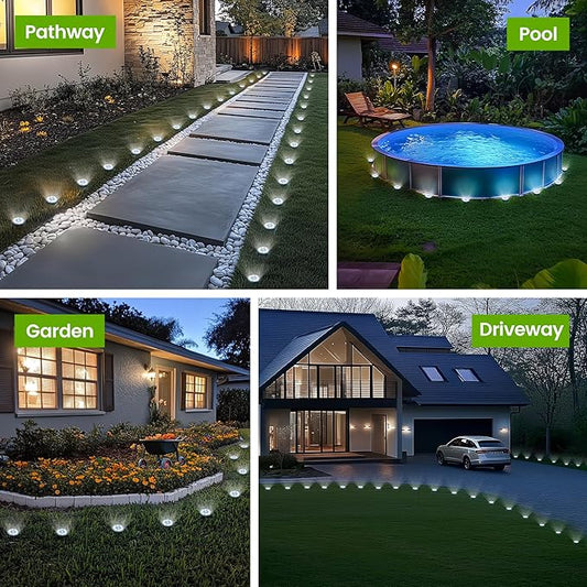 Mini Solar Ground Lights, 12 Pack Solar Powered Pathway Lights, Waterproof Outdoor Light for Garden, Driveway, Walkway, Backyard, Patio (Cool White)