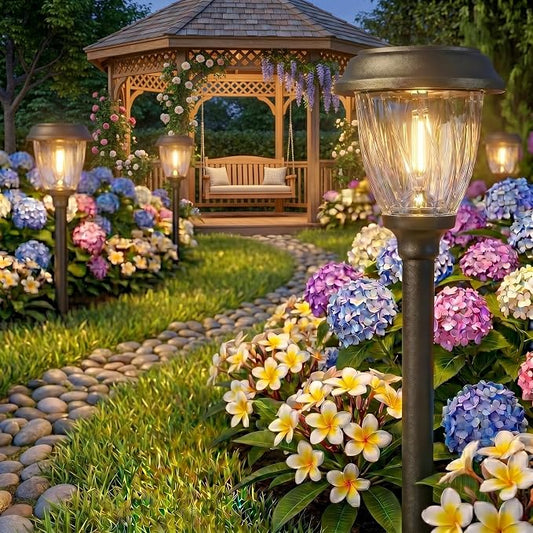 XMCOSY+ Solar Pathway Lights Outdoor, Glass & Metal Garden Lights with 2 Lighting Modes (10/25 LM), IP65 Waterproof, Warm White Decorative for Yard Walkway Driveway Patio & Path