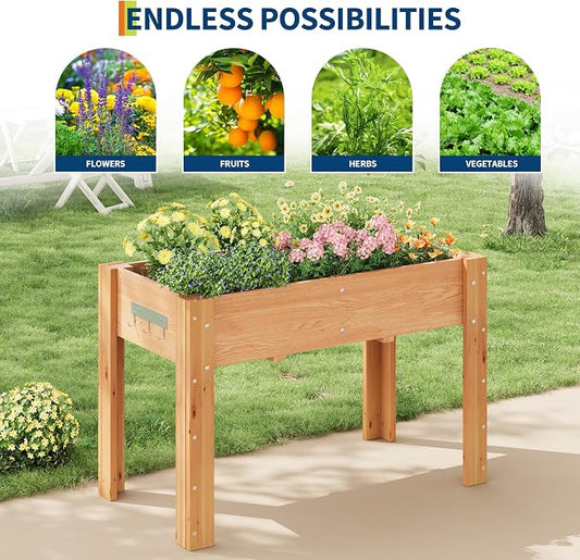48x24x30IN Wooden Raised Garden Bed with Legs, Elevated Reinforced Large Planter Box for Vegetable Flower Herb Outdoor, Standing Growing Bed forGardening/Backyard/Patio/Balcony, Liner Included