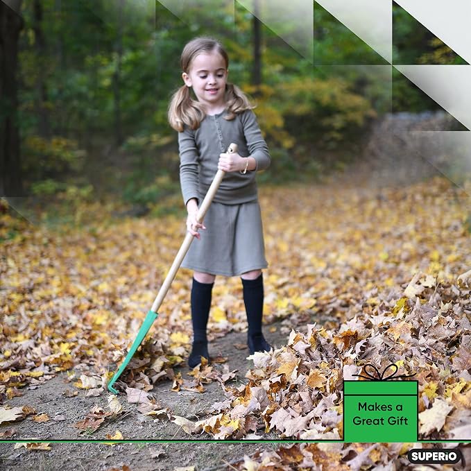Child-Size Leaf Collector & Rake Set – Garden Leaf Scoops and Lawn Cleaning Tools for Kids, Includes 1 Rake and 1 Pair of Leaf Grabbers, Green Plastic – by Superio
