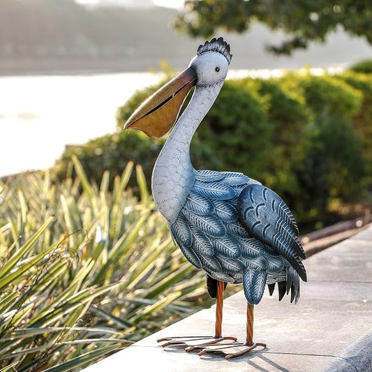 TERESA'S COLLECTIONS Pelican Statues Outdoor Decor, 16.5" Coastal Ocean Bird Garden Statues & Sculptures, Metal Yard Art Lawn Ornaments for Patio, Pond, Pool, Backyard Decorations