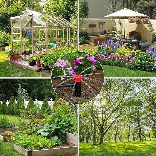 Drip Irrigation System, 106FT Drip Irrigation System Kit, Press-to-Connect & Detachable Quick-Connect, 1/2" & 1/4" Tool-Free Tubing, Adjustable & Sprinklers Nozzles for Garden, Lawn,Potted.