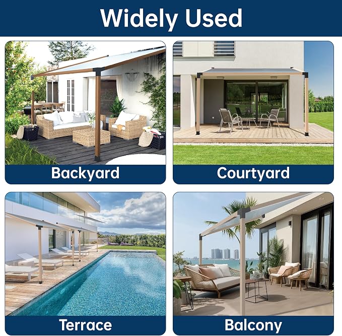15° Slanted Roof Wall Mounted Pergola Bracket Kit 4x4, Including 2 Wall Bases, 2 105 ° 3-Way and 2 Bases, Angled 4x4 Wooden Beams Lumber Gazebos Patio Pergola Sheds Lean to Porch Roof