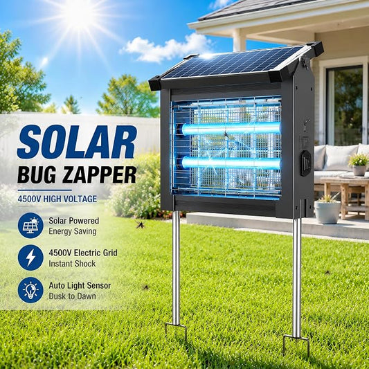 Solar Bug Zapper Outdoor Waterproof, USB-C Rechargeable Mosquito Zapper, 4500V Electric Bug Zapper, Solar Mosquito Trap Fly Insect Killer for Patio Garden Backyard Garage(Gray)