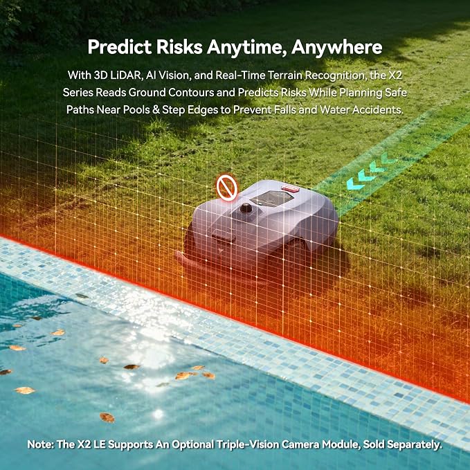 Neomow X2 LE 360° 3D LiDAR Robot Lawn Mower, Wire Free for 0.37 Acre, No RTK Antenna, 4G App Control, GPS Anti-Theft, 13Ah, IPX6, Support Upgrade AI Bionic Triple Vision Module for Auto-Mapping