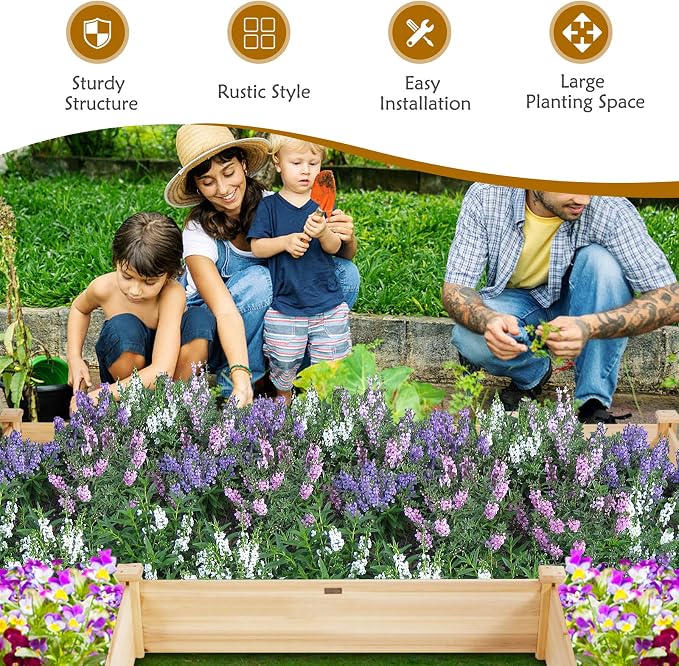 COSTWAY Garden Bed, Wooden Planter Box Stand with Large Planting Space for Vegetables, Fruit, Herbs, Flower, Garden Planting Bed for Backyard, Patio, Balcony