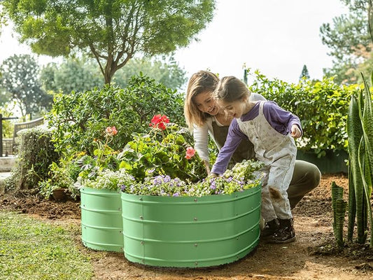 Plant & Plot Galvanized Raised Garden Beds Outdoor // Planter Raised Beds for Gardening, Vegetables, Flowers // Large Metal Garden Box (Light Green) // Tool-Free Assembly