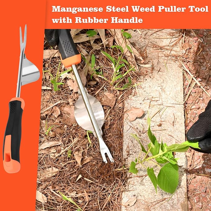 BokingOne Hand Weeder Tool - V-Shaped Stainless Durable Unique Lever Design Weed Puller Tool with Anti-Slip Rubberized Handle for Effortless Dandelion Their Roots & Weed Removal.