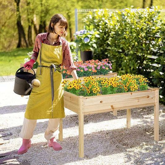 4 FT Outdoor Wooden Raised Garden Bed, Elevated Large Planter Box with Legs for Vegetable/Flower, Standing Growing Bed for Gardening/Backyard/Patio/Balcony, Natural