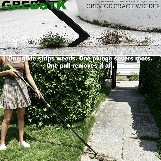 GREBSTK Crack Weeder Crevice Weeding Stainless Steel Tool Adjustable, 63 in | Adjustable 21-63in, Rust-Resistant L-Shaped Blade, Comfortable Handle, for Patio Cracks, Driveway Gaps, Walkway Edging