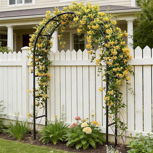 Thickened Rustproof Garden Arch Metal Trellis for Climbing Plants Outdoor, Wedding Arch Garden Arbor Frame Archway 4.9 x8.1 or 7.9 x6.7Ft Flower Arches for Bridal Party Decoration (Black)