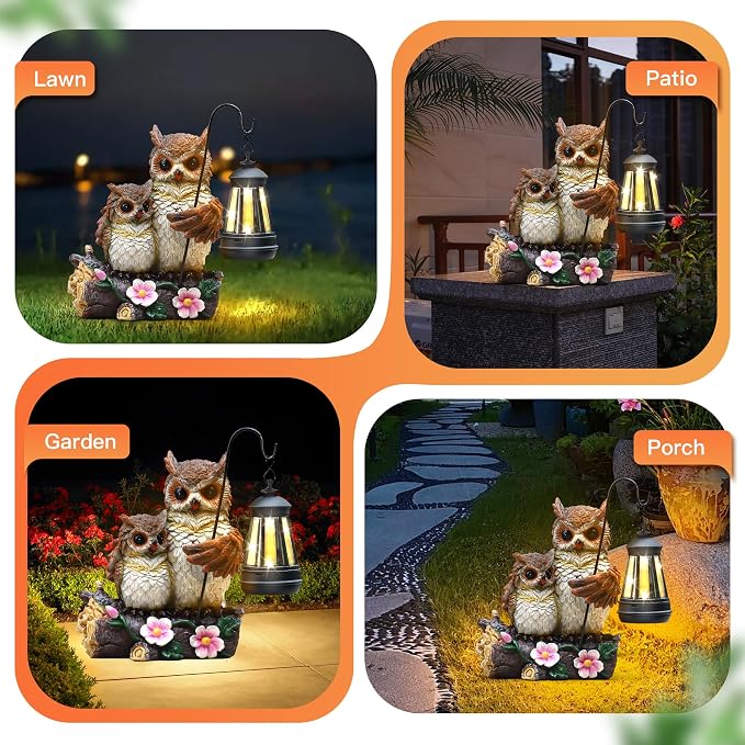 Garden Owls Statue with Solar LED Lantern, Wisdom Statue Gift for dad Yard Art, Whimsical Figurine Sculpture Lighted Outdoor father's Day, Spring Decorations for Lawn, Porch,2026 Gradulation Gift