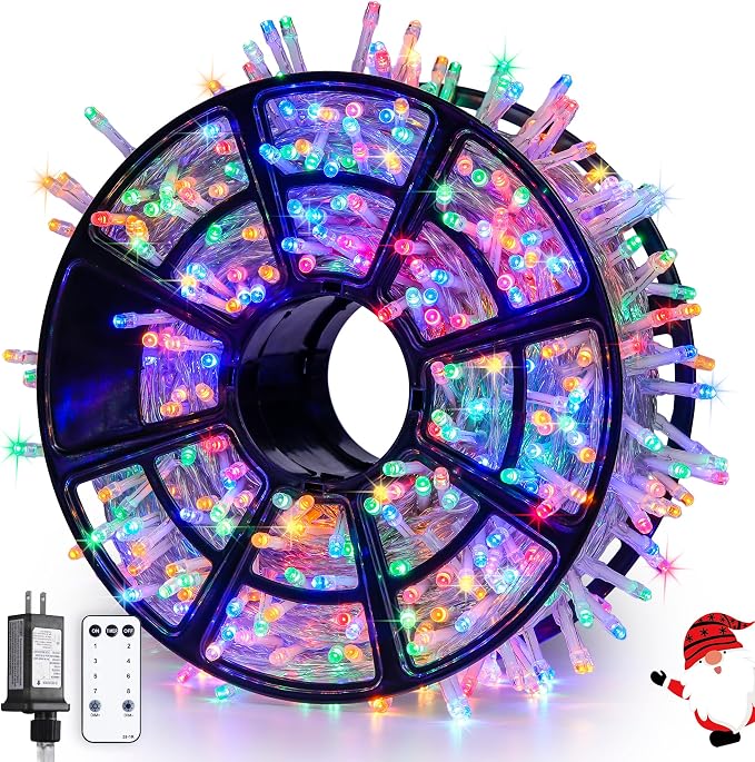 JMEXSUSS 1000 LED Multicolor Christmas String Lights Outdoor,Colorful Christmas Tree Lights Clear Wire, Twinkle Lights Plug in for Tree Xmas Decorations