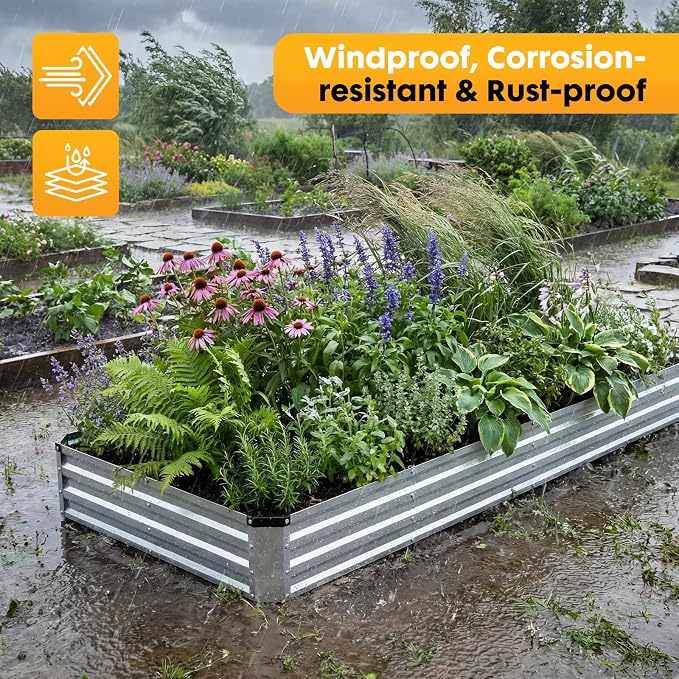 NEWBULIG Galvanized Raised Garden Bed Outdoor, 8x4x1ft Metal Planter Box for Gardening, Rust-Resistant Rectangular Raised Flower Bed for Vegetables Flowers Herbs, Open Bottom, Easy Assembly