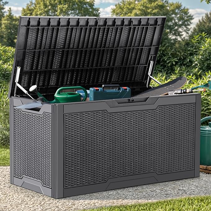 YITAHOME 100 Gallon Resin Deck Box | Weather Resistant Outdoor Storage Box, Lockable Indoor Outdoor Storage for Supplies and Essentials, Dark Gray