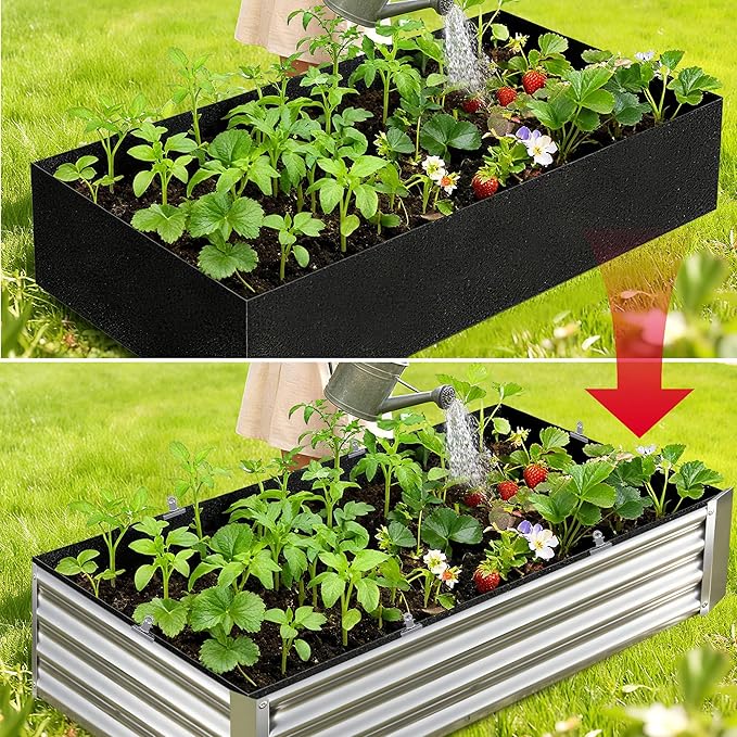 2 Sets 4 x 2 x 1 ft Raised Garden Bed Liner Bag, Breathable Grow Bed Fabric Liners with Clips and Gloves, Garden Box Non Woven Bag for Outdoor Plants Growth Keep Soil Isolation (No Garden Bed)