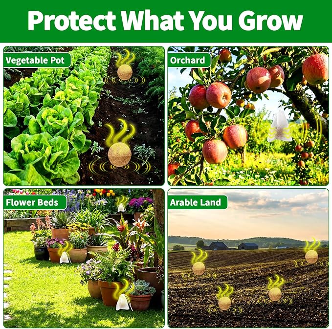 Deer & Rabbit Repellent Balls, 10 Packs, Natural Plant-Based Formula with Peppermint & Garlic Oils, Long-Lasting Outdoor Animal Deterrent for Yard