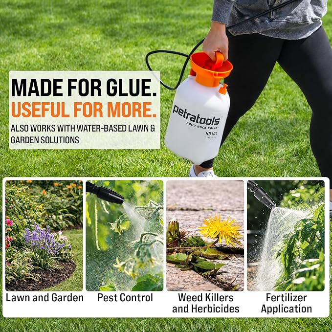 PetraTools LOCKSCAPE Mulch Glue Sprayer 1 Gal - Pro Kit (HD101) | Pump sprayer for mulch glue, rock glue, landscape adhesive, fertilizer, weed killer and lawn and garden chemicals