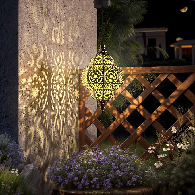 Hapjoy Hanging Solar Lights Outdoor Garden Decor Solar Lantern Waterproof Plastic Moroccan Outdoor Decorations for Patio Pathway Yard Backyard Garden Decorative (1 Pack, Bronze)