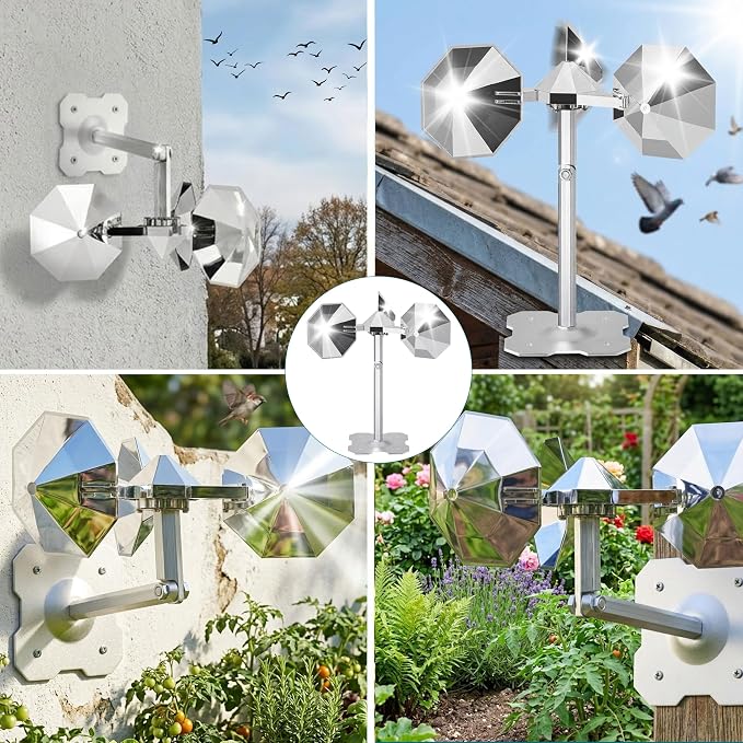 Bird Scare Reflective Device,Silver, Wind Powered Spinning, Bird Reflectors, Keep Pigeon Woodpeckers and Seagull Away for Garden Patio Yard,2PCS