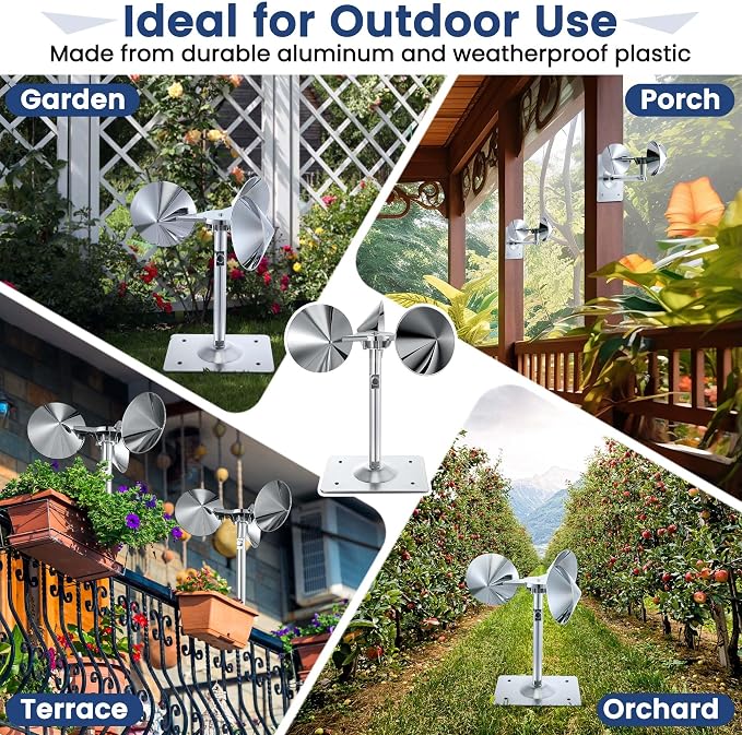 3 Pack Reflective Spinning Bird Deterrent, Wind Powered Aluminum Bird Repeller Scarer Deterrent Devices Outdoor, Repels All Birds Pigeons Sparrows Woodpeckers for Garden Railing Roof Adjustable Neck
