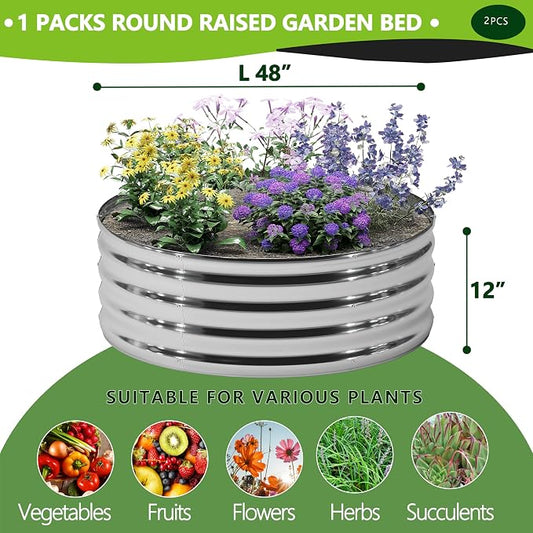 DIIYIV 2PCS 4x4x1FT Galvanized Raised Garden Bed, Outdoor Metal Vegetable Flower Planter Box Silver
