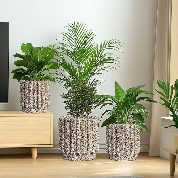 Ceramicfor Ceramic Plant Pot, 7.6 Inch, Leopard Print White | Drainage Hole, Fluted Round Planter, Indoor Plants, Outdoor Decorative, Garden Gifts