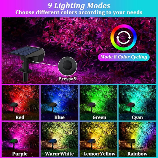 Sucolite 6-Pack Solar Spot Lights Outdoor Waterproof IP65, 9 Lighting Modes 2-in-1 Solar Landscape Spotlights for Yard, 59 LED Solar Powered Wall Lights for Garden Pathway Driveway Walkway, Multicolor