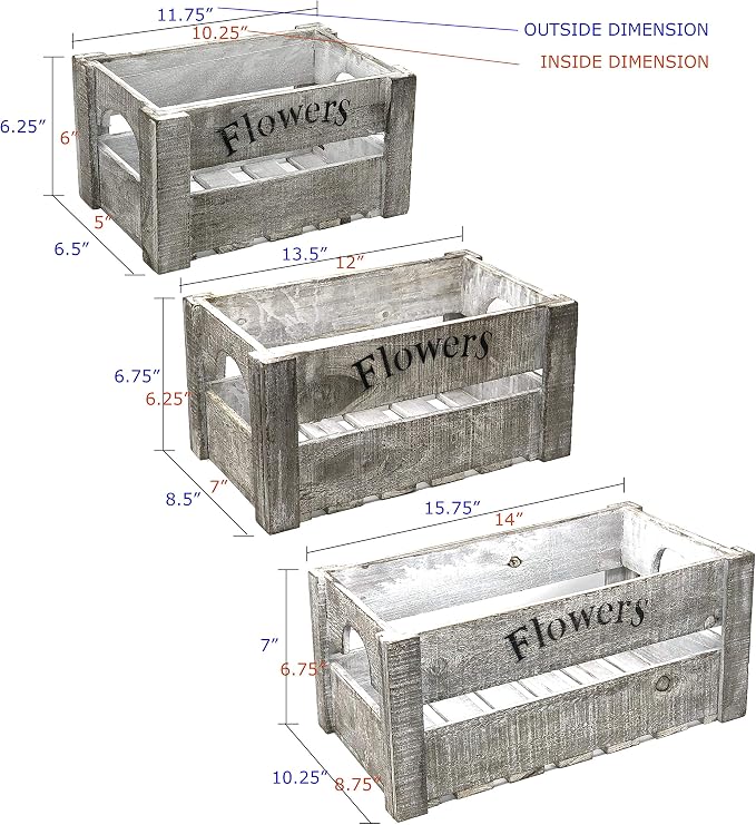 allgala 3-PC Set Wooden Boxes Planter Trough for Flower pots - Indoor Outdoor Decoration - Storage Display Boxes