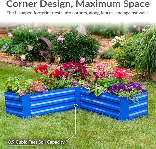 Sunnydaze Galvanized Raised Garden Bed - Outdoor Planter Box for Backyard or Patio - Steel Metal Raised Bed for Gardening Vegetables, Flowers, Herbs - 47 x 47 x 12 in - Blue - L-Shaped