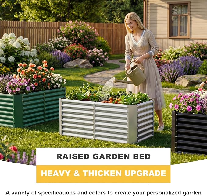 AHEONLAR 2 Pack 4×2×2ft Galvanized Raised Garden Beds, Rectangle Durable Planter Boxes Outdoor for Vegetables, Fruits, Flowers and Plants, Quick Assembly, Green