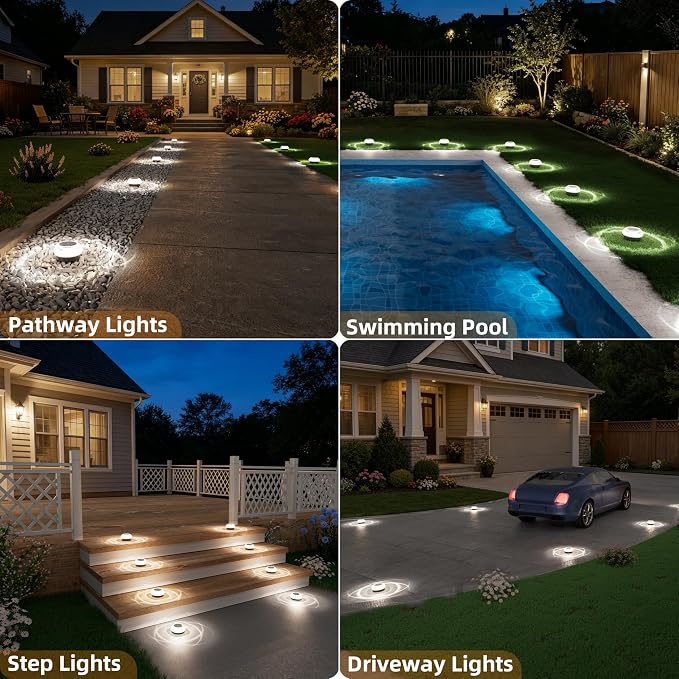 VOLISUN Mini Solar Pathway Lights Outdoor,8 Pack Flat Solar Ground Lights,IP67 Waterproof Solar Powered Disc Lights,Landscape Lighting for Garden Yard Walkway Luces Patio Driveway,Cool White
