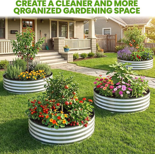 Galvanized Raised Garden Bed Outdoor | 4x4x1ft Metal Raised Beds for Gardening with Safety Rubber Strip | Round Planter Box for Plants Like Vegetables Fruits Flowers, Silver