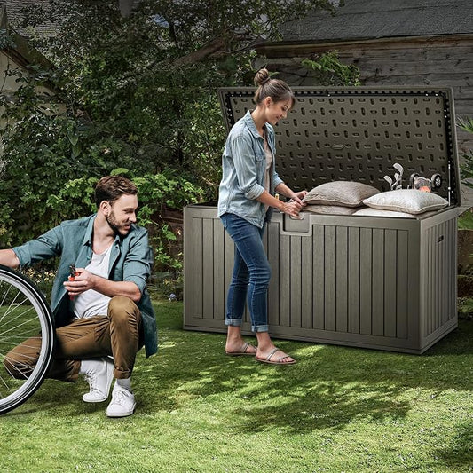 YITAHOME 230 Gallon Large Deck Box with Divider & Side Handles | Outdoor Double-Wall Storage for Patio Furniture Cushions, Garden Pool Accessories, Water Resistant & Lockable