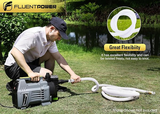 FLUENTPOWER 23FT x 1" Suction Hose Kit with Brass Fitting Check Valve and NPT 1" Thread, Water Intake Hose Set, Aspiration Hose for Well Shallow Sprinkler Garden Booster Pump, White