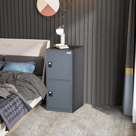 MECOLOR Vertical Single Tier Small Locker with Padlock latche 2 or 3 Compartment Storage for Employee,Home,Office,School,Kids (Dark Grey, P2V)