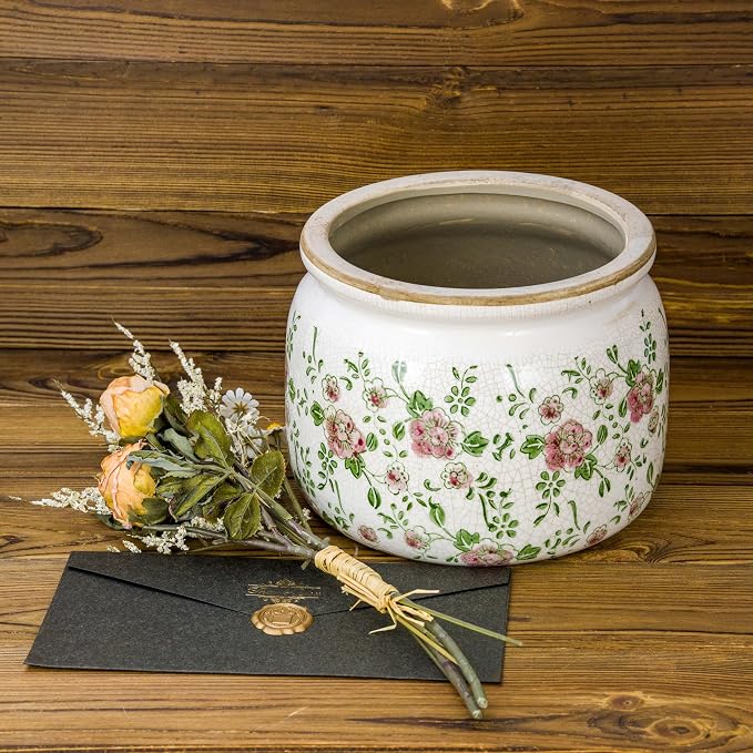 Dosayes Large Ceramic Pot for Planters, Ice Crack Glazed Flower Pot with Drainage Holes,5.91inch Vintage Planters for Indoor and Outdoor (RED)