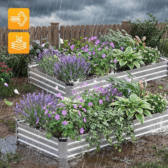 NEWBULIG Galvanized Raised Garden Bed Outdoor, 8x4x1ft 2 Pack Metal Planter Box for Gardening, Rust-Resistant Rectangular Raised Flower Bed for Vegetables Flowers Herbs, Open Bottom, Easy Assembly