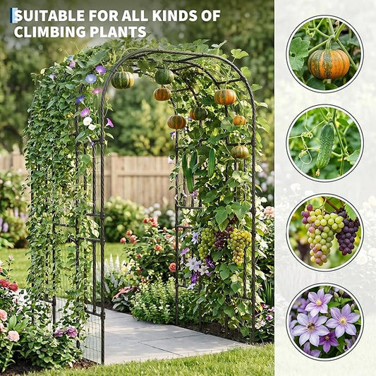 Metal Garden Arch Trellis, 7.3FT Extra Tall Polyethylene-Coated Steel Garden Trellis for Climbing Plants, Vegetables, Flowers, Outdoor Pergola Arbor Wedding Party