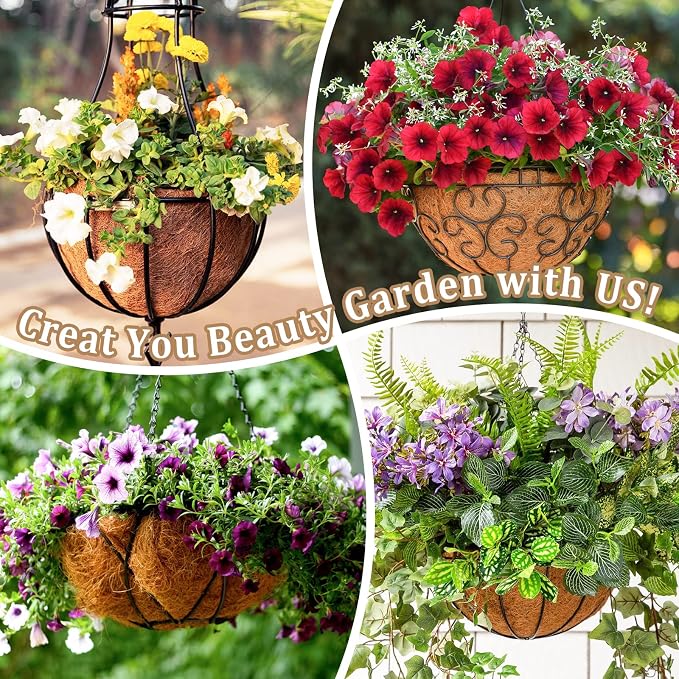Legigo 4 Pack 10 Inch Hanging Basket Coco Liners Replacement, 100% Natural Round Coconut Coco Fiber Planter Basket Liners for Hanging Basket Flowers Vegetables