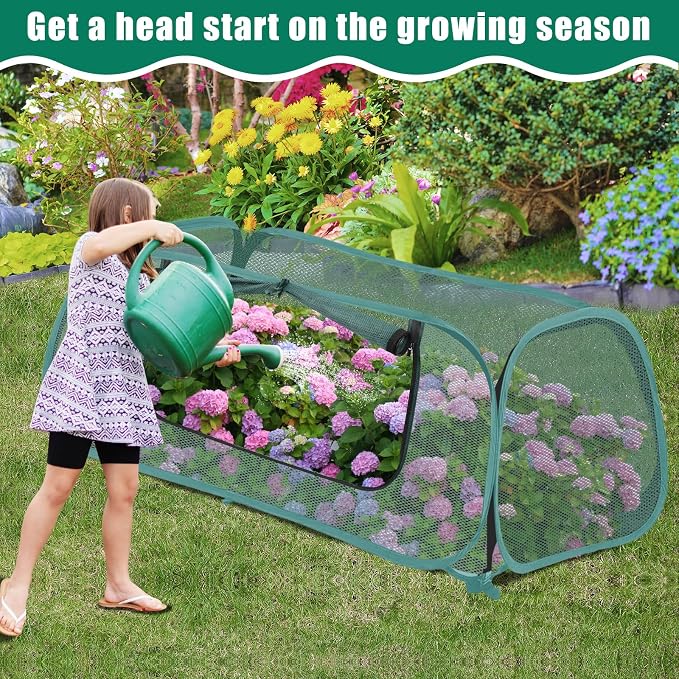 ANGAR 2Pack Garden Covers for Raised Beds, Pop Up Mesh Plant Covers for Outdoors, 30% Sunblock Plant Shade Tent, Crop Cage for Seedlings Vegetable Against Birds, Animals, with 8 Stakes (45"X22"X16")
