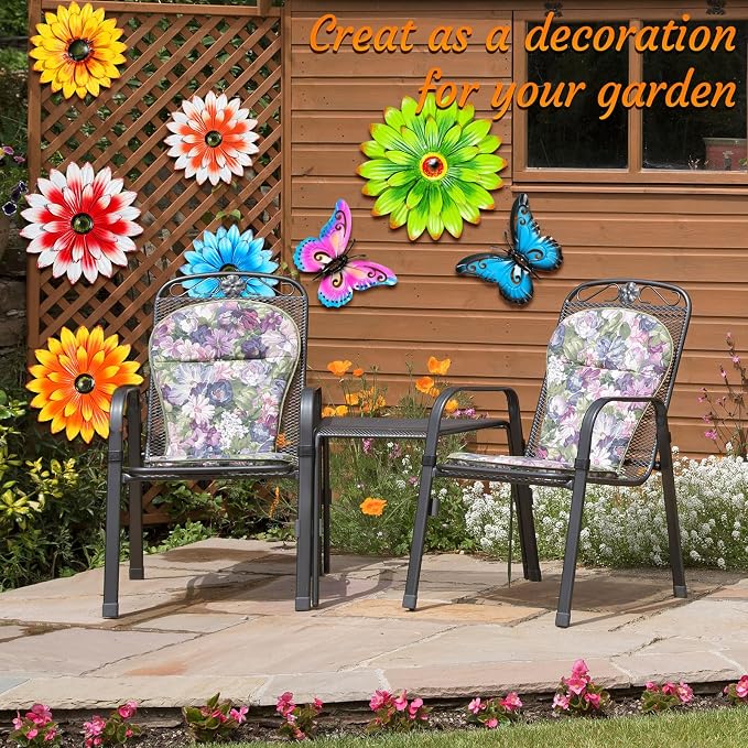 Gisafai 10 Pack Metal Flower Wall Decor Outdoor, 3D Daisy and Butterfly Metal Garden Wall Art, Colorful Fence Decorations for Patio Backyard Balcony Porch, Summer Housewarming Gift(Vintage)