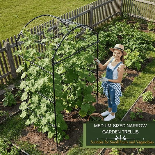 79" Garden Trellis Arch for Climbing Plants – Tall Outdoor Metal Trellis for Vegetables, Peas, Tomatoes, Cucumber Trellis Arch & Vertical Garden Climber Plant Support for Vine Plants