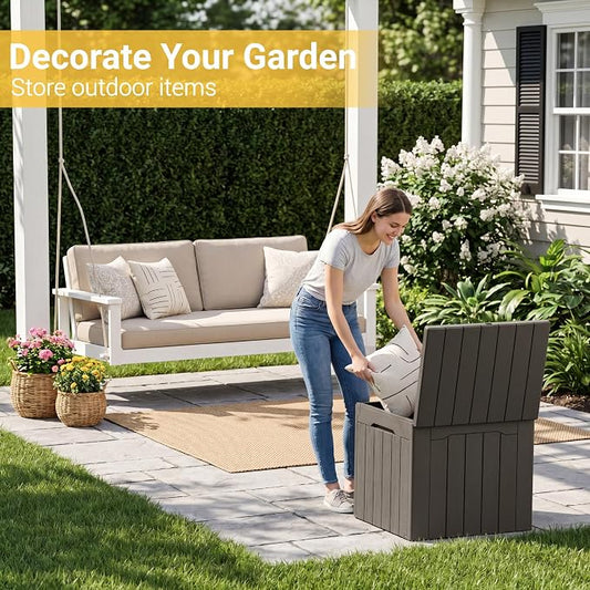 Greesum 33 Gallon Resin Deck Box All Weather Outdoor Storage Boxes for Patio Furniture Set,Outdoor Toys,Garden Tools,Brown