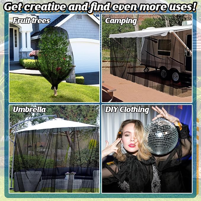 ANPHSIN 33x10ft Nearly Invisible Mosquito Net for Patio - Mesh Netting Screen for Outdoor Garden Porch Balcony, Protects Skin & Plants from Bugs, Birds, Black