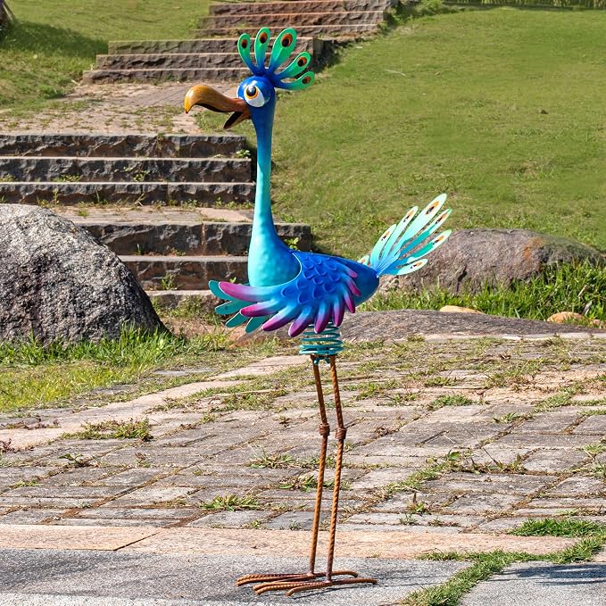 Natelf Metal Outdoor Peacock Statue Bird Decor 26in Tall | Large Garden Standing Sculpture, For Yard Patio Porch Home, For Women Mom Grandma