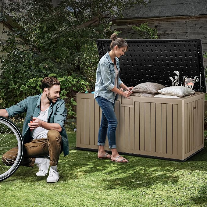 YITAHOME XXL 260 Gallon Large Deck Box | Outdoor Storage for Patio Furniture Cushions,Garden Tools and Pool Equipment with Flexible Divider,Waterproof,Lockable
