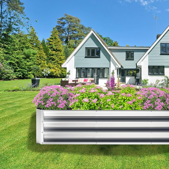 2PCS 4x2x1FT Galvanized Raised Garden Bed,Planter Raised Beds-Metal Garden Box,Large Plant for Outdoor Planting, Vegetables Bed,Flower,herb-Silver