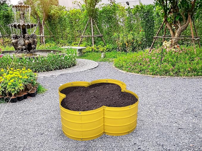 Plant & Plot Galvanized Raised Garden Beds Outdoor // 3×3×1 ft Planter Raised Beds for Gardening, Vegetables, Flowers // Large Metal Garden Box (Yellow) // Patented Tool-Free Design