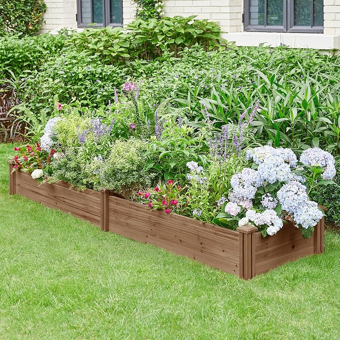 Topeakmart 95 x 25 x 11inches Wooden Elevated Raised Garden Bed 8x2ft Raised Kit Divisible - Garden Planter Boxes for Vegetables Outdoor Outside, Brown